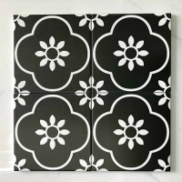 Gạch bông men 20x20 đen bông trắng
