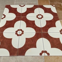 Gạch bông men 20x20 đỏ đô trắng