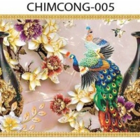 Gạch tranh 3D chim công 005