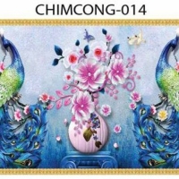 Gạch tranh 3D chim công 014