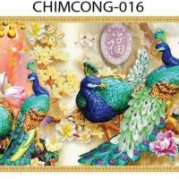 Gạch tranh 3D chim công 016