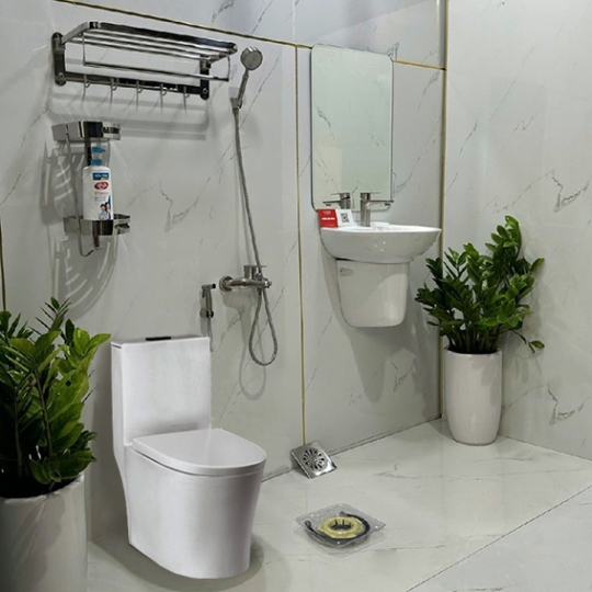 Bồn cầu 1 khối Ceravi C501 (Tặng lavabo, chân chậu)