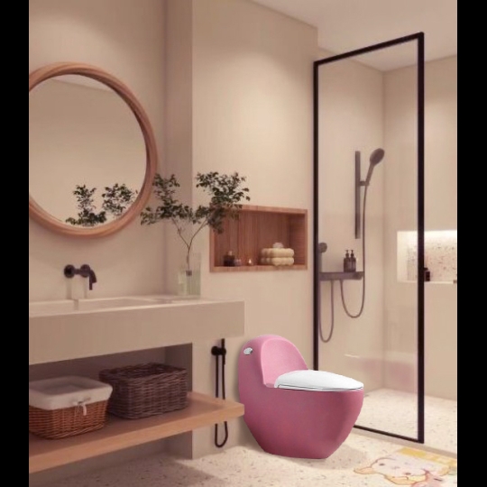 Bồn cầu khối cao cấp trứng hồng nắp trắng