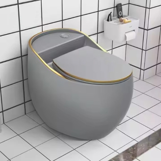 Bồn cầu khối cao cấp trứng xám viền vàng