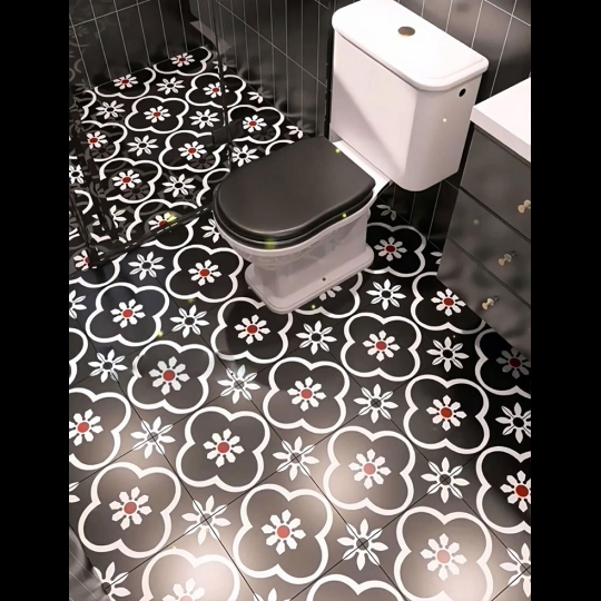 Gạch bông men 20x20 đen bông trắng