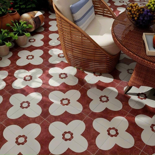 Gạch bông men 20x20 đỏ đô trắng