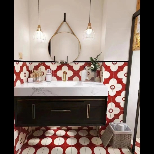 Gạch bông men 20x20 đỏ đô trắng