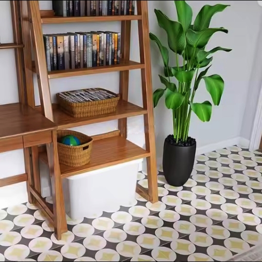 Gạch bông men 20x20 hình tròn nâu đen