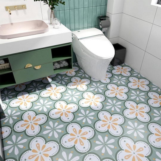 Gạch bông men 20x20 trắng xanh lá