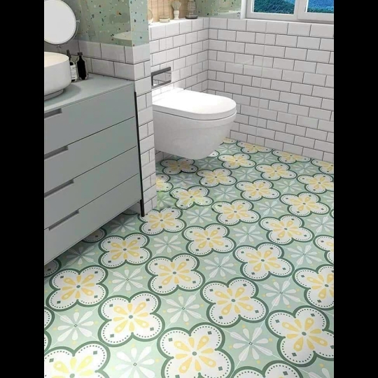 Gạch bông men 20x20 trắng xanh lá