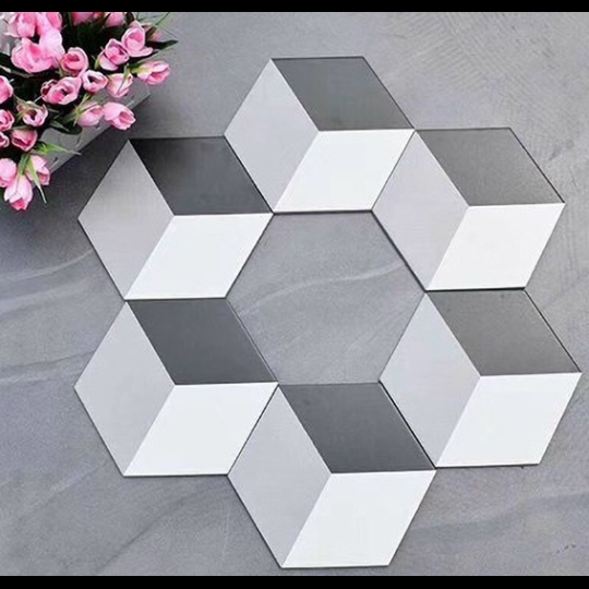 Gạch lục giác đẹp giá rẻ hình lập phương đen trắng 20x23