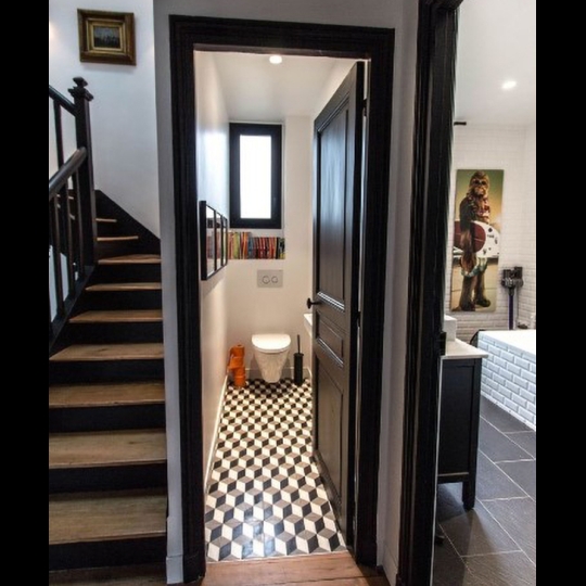 Gạch lục giác đẹp giá rẻ hình lập phương đen trắng 20x23