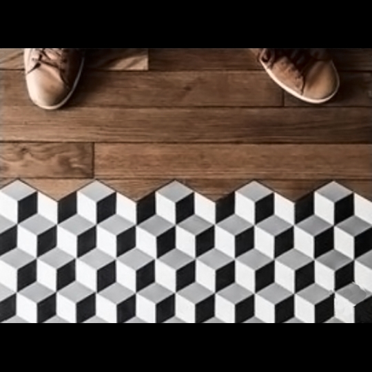 Gạch lục giác đẹp giá rẻ hình lập phương đen trắng 20x23
