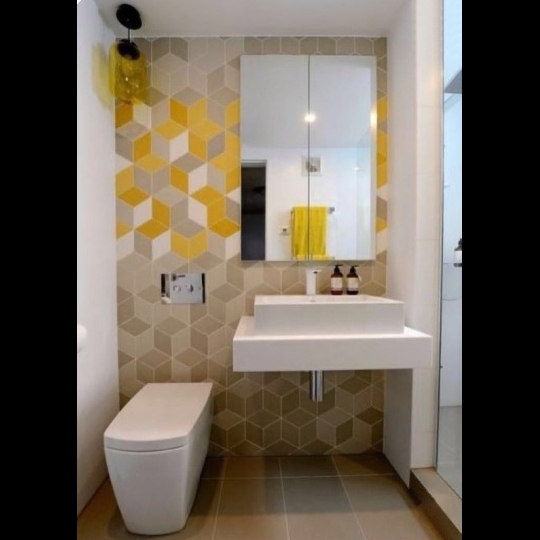 Gạch lục giác đẹp giá rẻ hình lập phương vàng xám 20x23