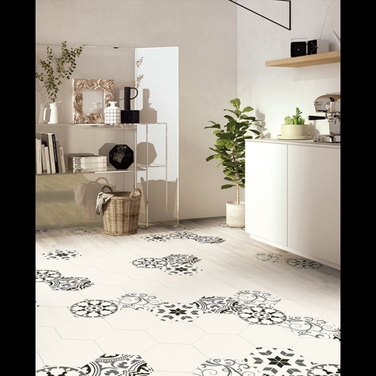 Gạch lục giác đẹp giá rẻ họa tiết đen trắng 20x23