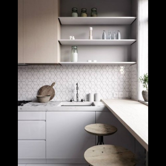 Gạch lục giác đẹp giá rẻ trắng kẻ chỉ đen 20x23