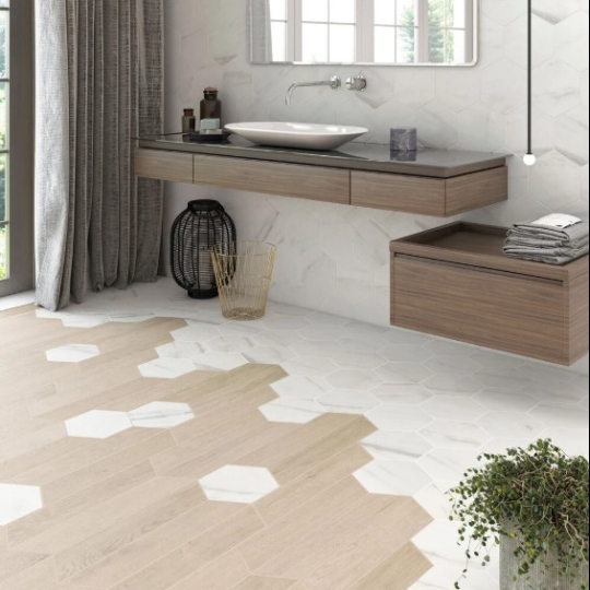 Gạch lục giác đẹp giá rẻ trắng vân khói tự nhiên 20x23