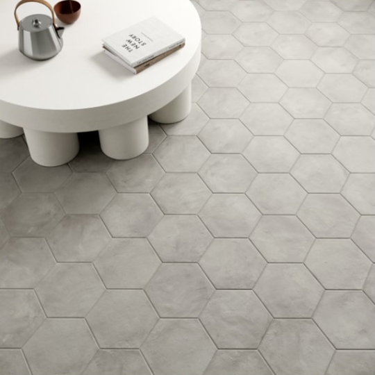 Gạch lục giác đẹp giá rẻ trắng xám mờ xi măng 20x23