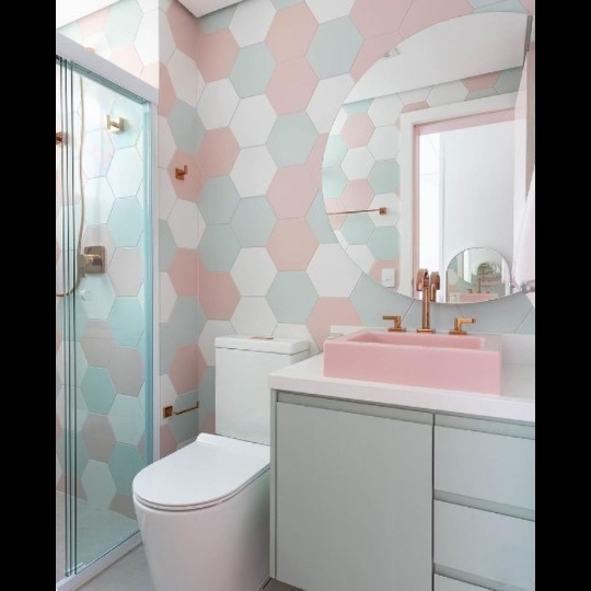 Gạch lục giác hồng pastel