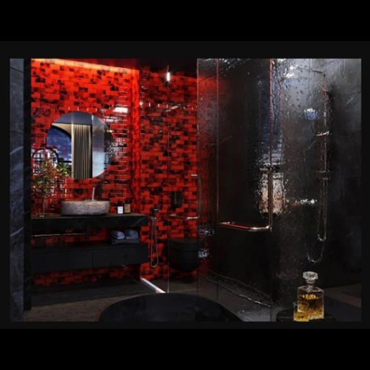 Gạch mosaic gạch thẻ đỏ vân chấm đen