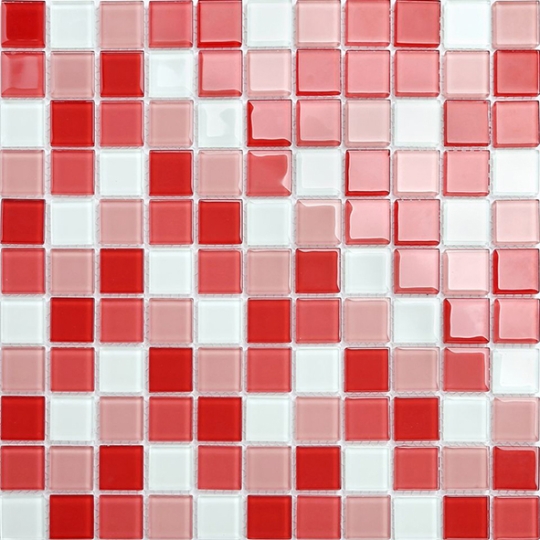 Gạch mosaic thủy tinh màu đỏ trắng