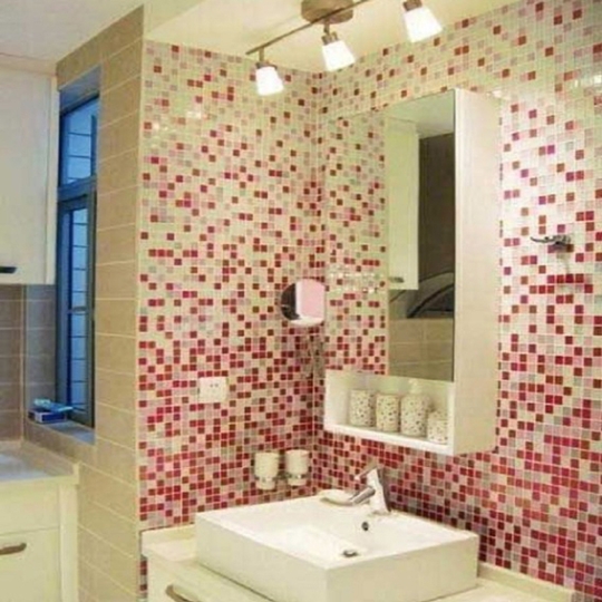 Gạch mosaic thủy tinh màu đỏ trắng