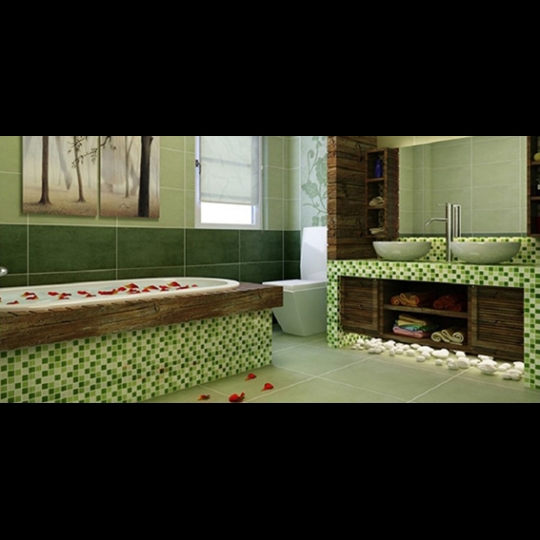 Gạch Mosaic thủy tinh màu trắng xanh lá