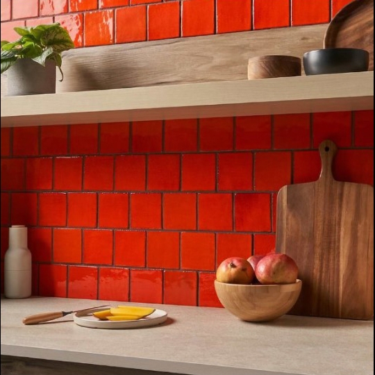 Gạch thẻ vuông đỏ bóng phẳng 10x10