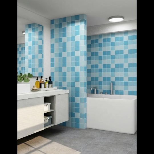 Gạch thẻ vuông xanh dương bóng phẳng 10x10