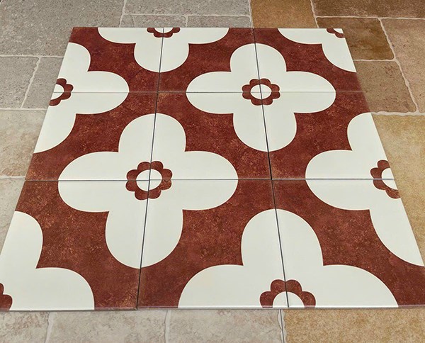 Gạch bông men 20x20 đỏ đô trắng