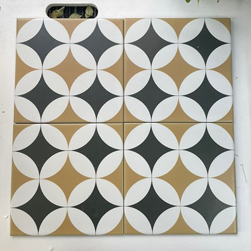 Gạch bông men 20x20 hình tròn nâu đen