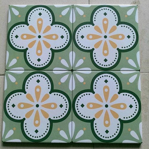 Gạch bông men 20x20 trắng xanh lá
