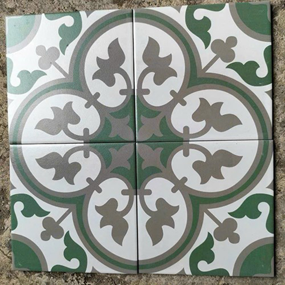 Gạch bông men 20x20 xám xanh lá