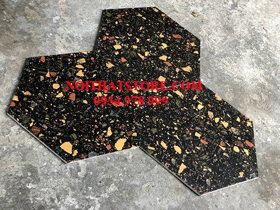 Gạch lục giác đen vân đá đa màu