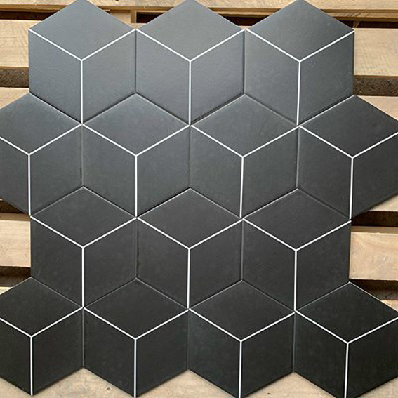 Gạch lục giác đẹp giá rẻ đen kẻ chỉ trắng 20x23