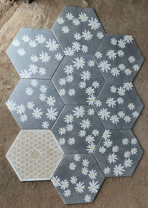 Gạch lục giác đẹp giá rẻ xám bông cúc 20x23