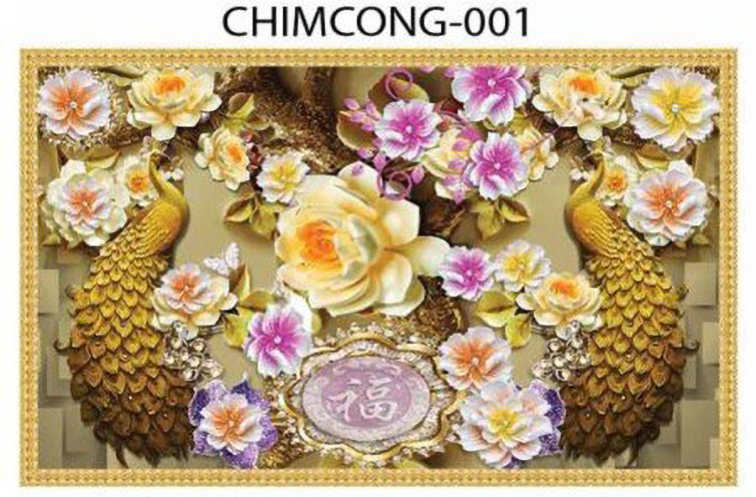 Gạch tranh 3D chim công 001