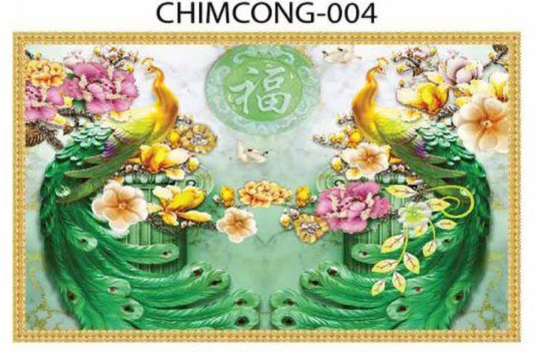 Gạch tranh 3D chim công 004