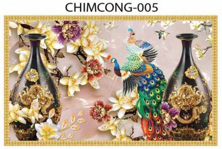 Gạch tranh 3D chim công 005