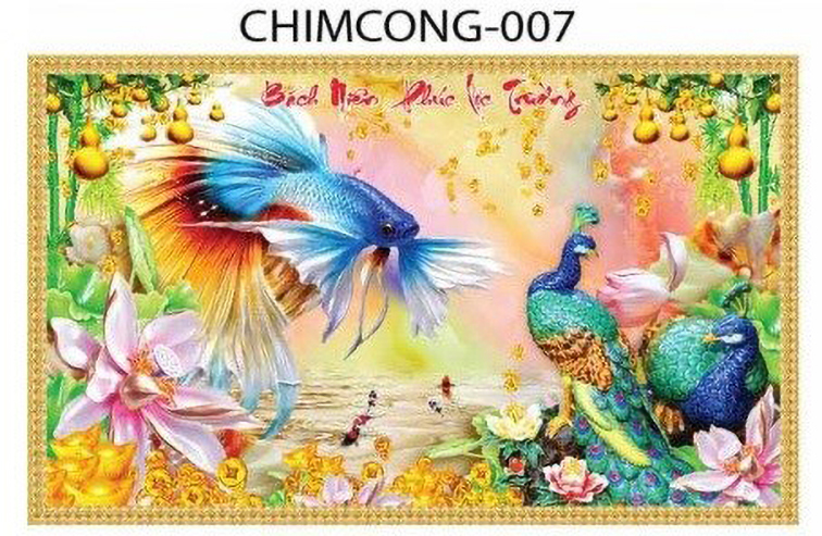 Gạch tranh 3D chim công 007