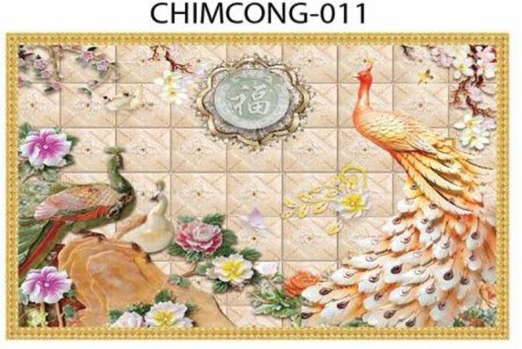 Gạch tranh 3D chim công 011