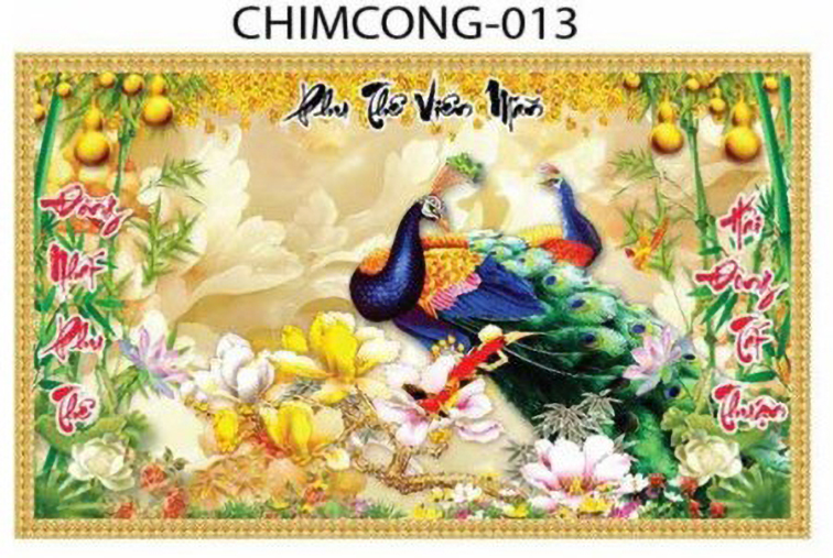 Gạch tranh 3D chim công 013