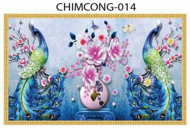 Gạch tranh 3D chim công 014