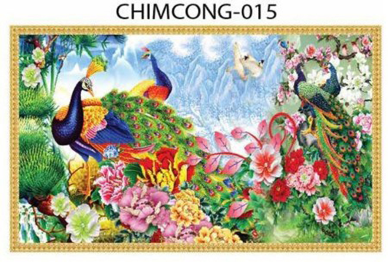 Gạch tranh 3D chim công 015
