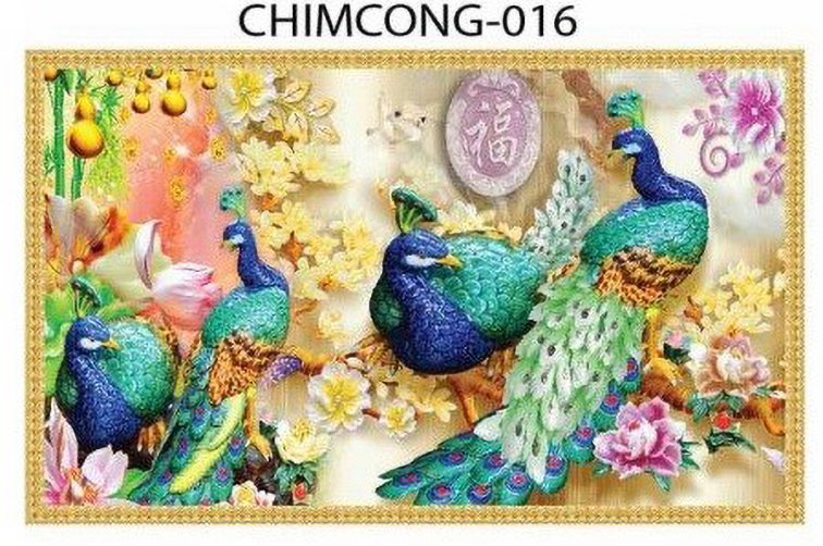 Gạch tranh 3D chim công 016