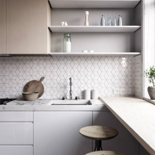 Gạch lục giác đẹp giá rẻ trắng kẻ chỉ đen 20x23